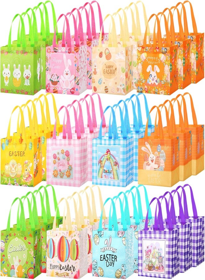 Locmeo 60 Pcs Easter Gift Bags with Handles Bulk Non Woven Reusable Bunny Egg Hunt Bags Easter Basket Tote Treat Goodie Bags for Easter Party Supplies Spring Holiday Gifts Wrapping, 8.3×7.9×5.9in - Image 1